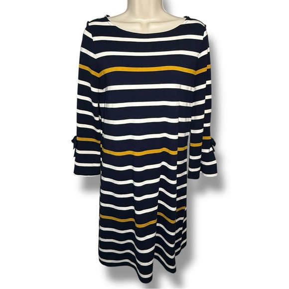 Ann Taylor Women’s 3/4 Bell Sleeve Knit Dress Navy Stripe Size Small - Picture 1 of 8